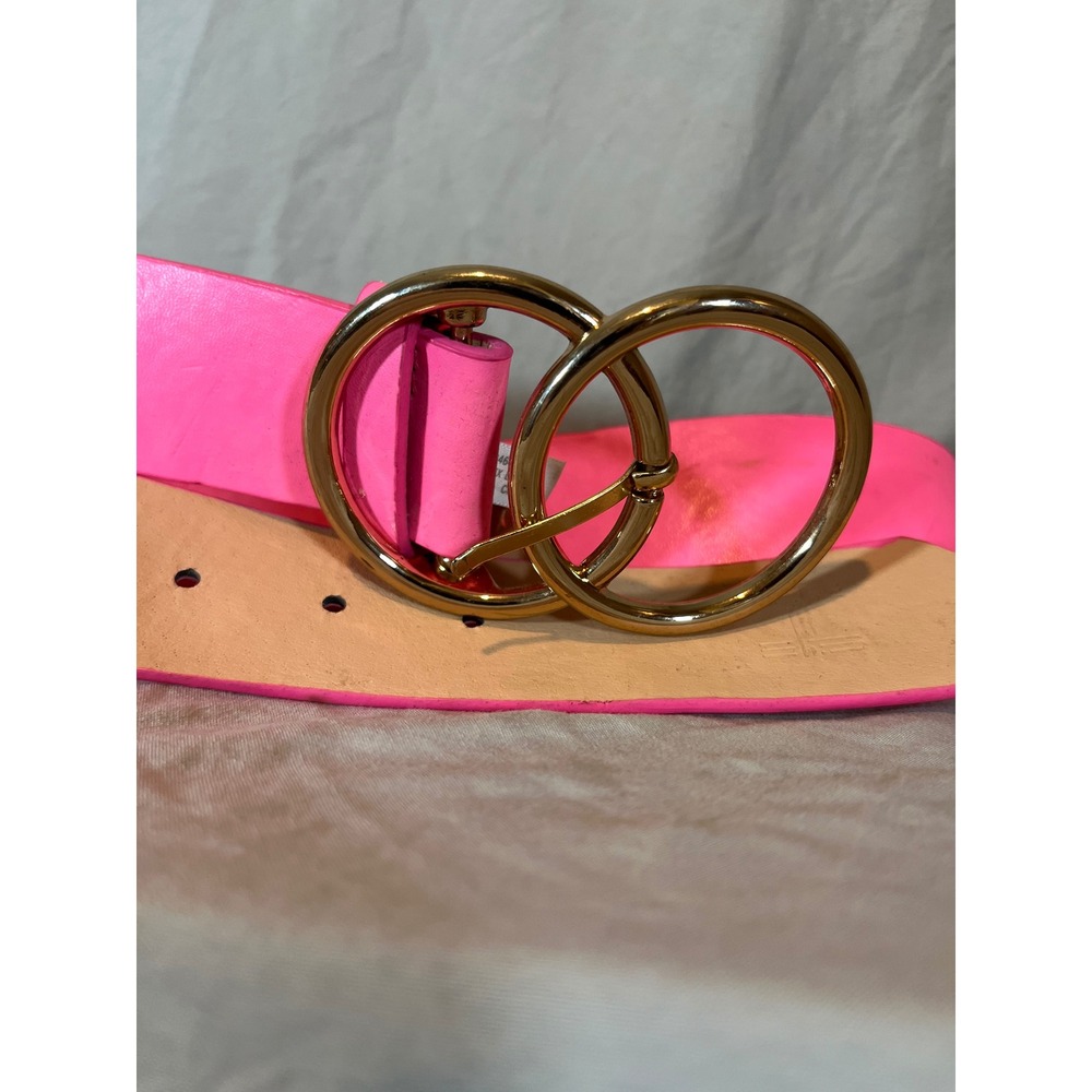 Neon Pink Faux Leather Double O-Ring Buckle Statement Belt IW3827NEON Gold Tone‎ - Picture 3 of 6